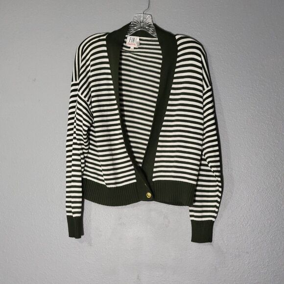 Fia Italia Hand loomed Cardigan Long Sleeves Green Striped Sz M - Picture 3 of 10